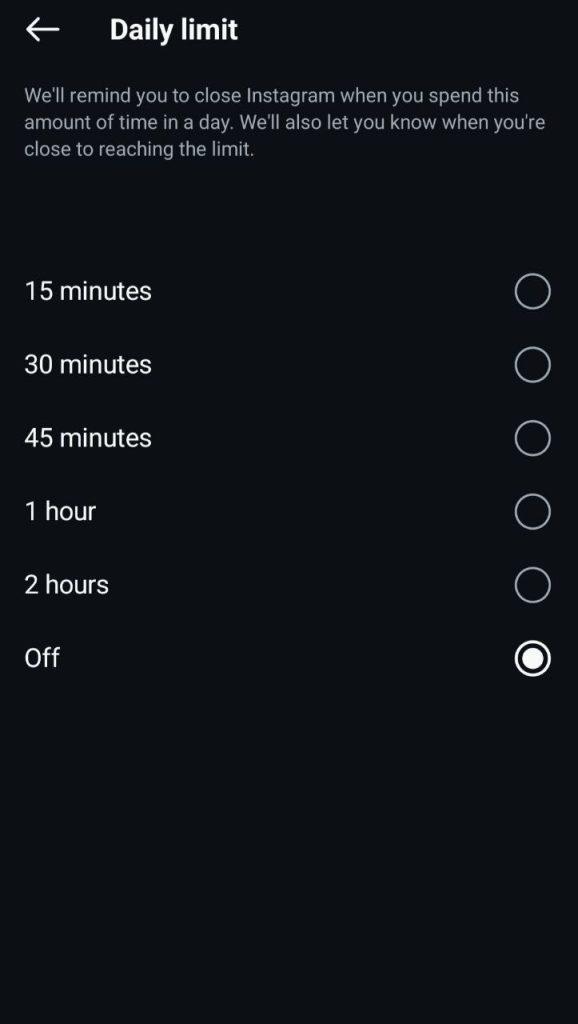 محدود کردن زمان در اینستاگرام