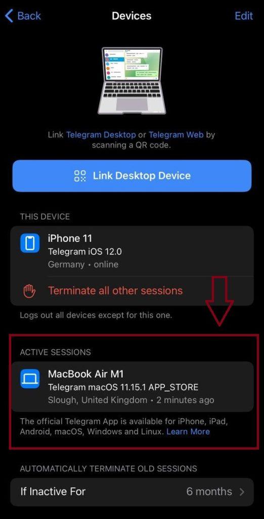 آموزش حذف نشست های فعال تلگرام
