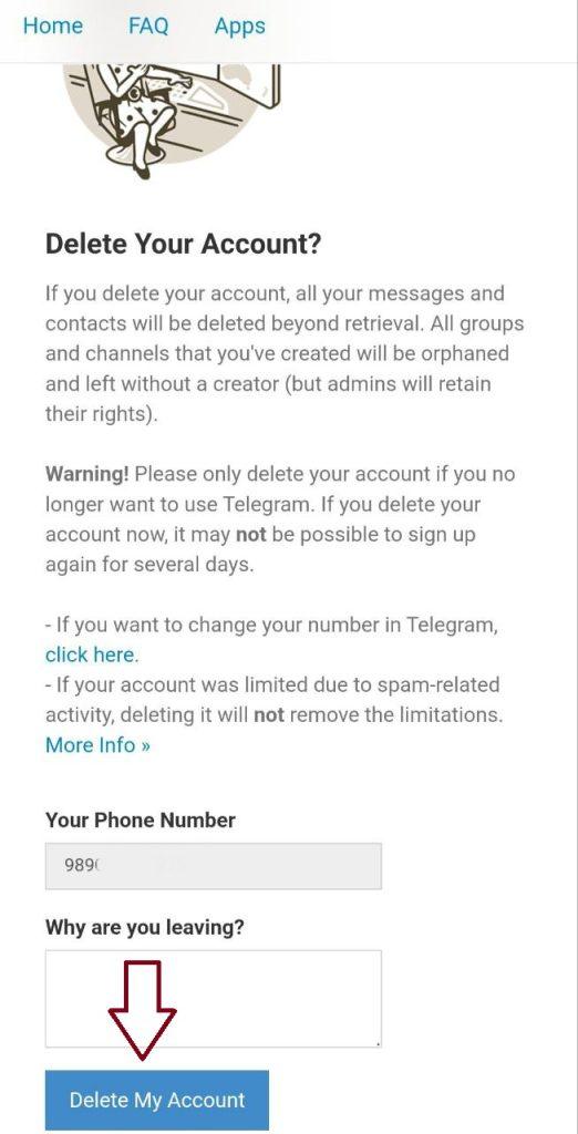دیلیت اکانت تلگرام