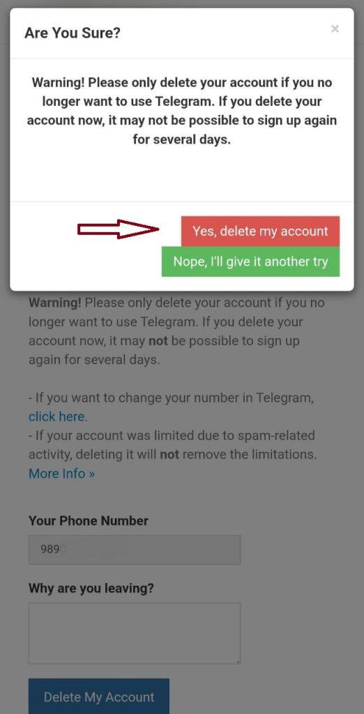 دیلیت اکانت تلگرام