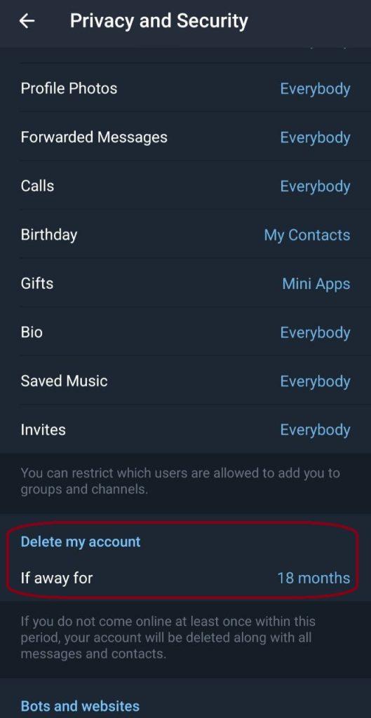 دیلیت اکانت تلگرام