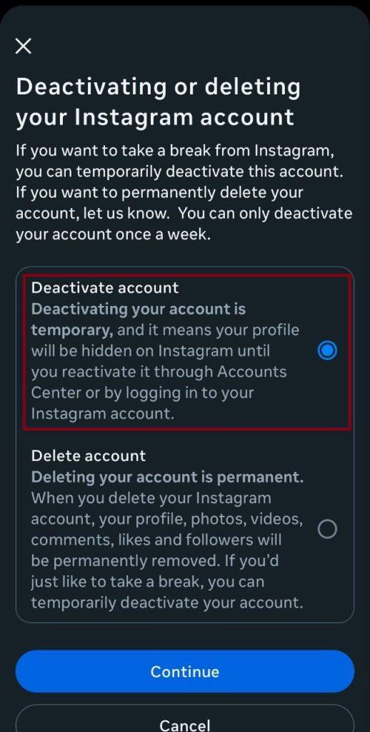 دیلیت اکانت اینستاگرام